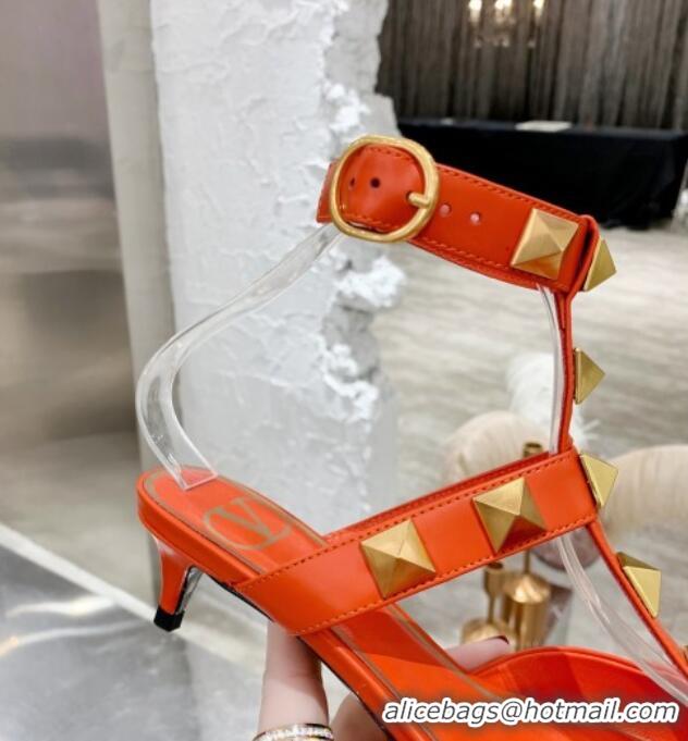 Top Quality Valentino Roman Stud Lambskin Strap Pumps 4cm 012518 Orange 2021