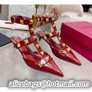 Reasonable Price Valentino Roman Stud Lambskin Strap Pumps 4cm 012518 Burgundy 2021