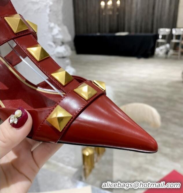 Reasonable Price Valentino Roman Stud Lambskin Strap Pumps 4cm 012518 Burgundy 2021