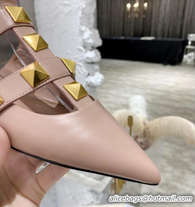 Affordable Price Valentino Roman Stud Lambskin Strap Mules 012524 Nude Pink 2021