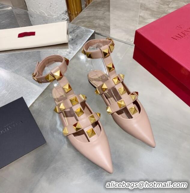 Affordable Price Valentino Roman Stud Lambskin Strap Mules 012524 Nude Pink 2021