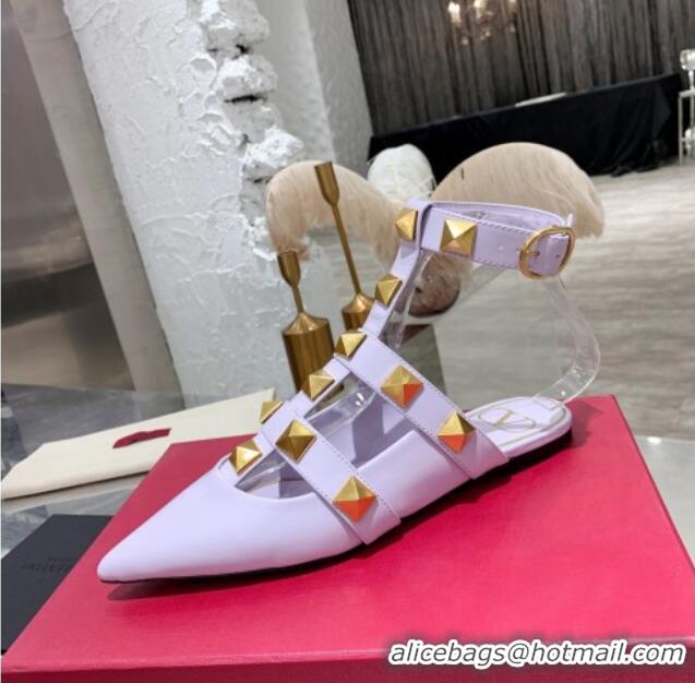 Good Quality Valentino Roman Stud Lambskin Strap Mules 012524 Purple 2021