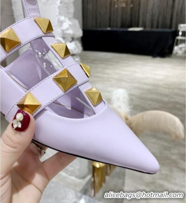 Good Quality Valentino Roman Stud Lambskin Strap Mules 012524 Purple 2021