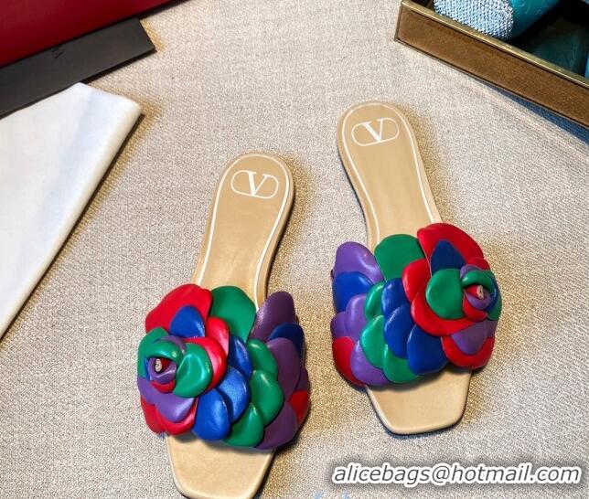 New Design Valentino Atelier Shoe 03 Rose Edition Kidskin Flat Slide Sandal 012606 Multicolor