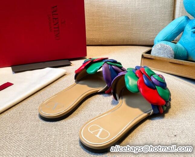 New Design Valentino Atelier Shoe 03 Rose Edition Kidskin Flat Slide Sandal 012606 Multicolor