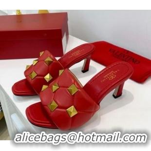 Affordable Price Valentino Roman Stud Heel Sandals 5.5cm in Quilted Nappa Lambskin 012619 Red 2021