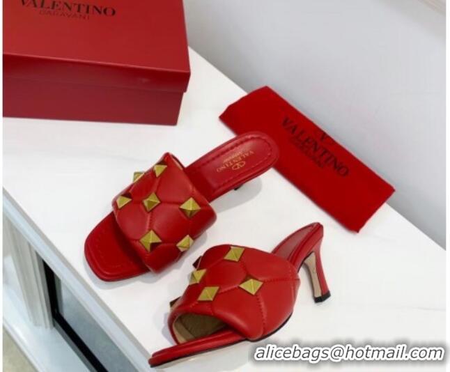 Affordable Price Valentino Roman Stud Heel Sandals 5.5cm in Quilted Nappa Lambskin 012619 Red 2021