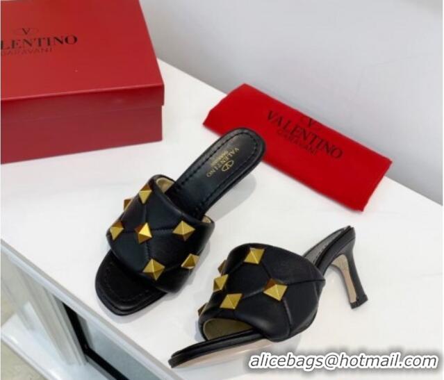 Best Price Valentino Roman Stud Heel Sandals 5.5cm in Quilted Nappa Lambskin 012619 Black 2021