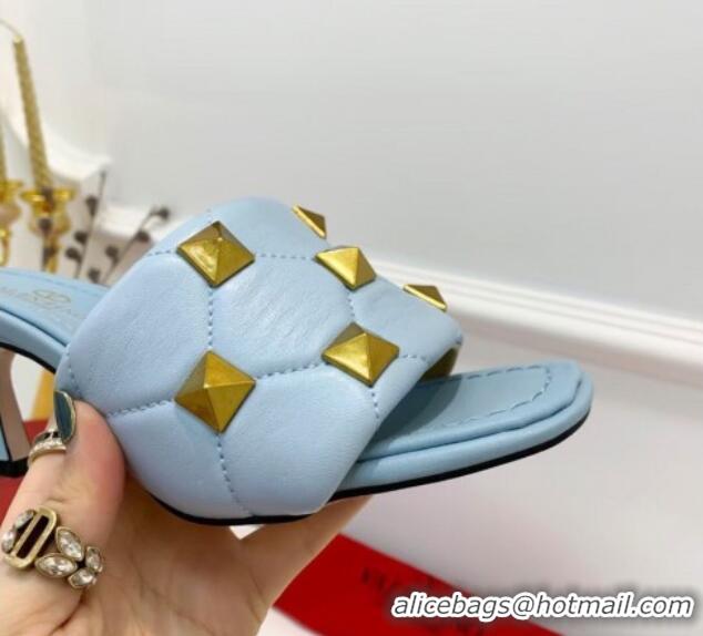 Top Grade Valentino Roman Stud Heel Sandals 5.5cm in Quilted Nappa Lambskin 012619 Light Blue 2021