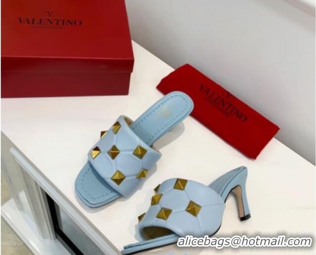 Top Grade Valentino Roman Stud Heel Sandals 5.5cm in Quilted Nappa Lambskin 012619 Light Blue 2021