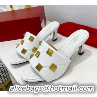 Best Product Valentino Roman Stud Heel Sandals 5.5cm in Quilted Nappa Lambskin 012619 White 2021