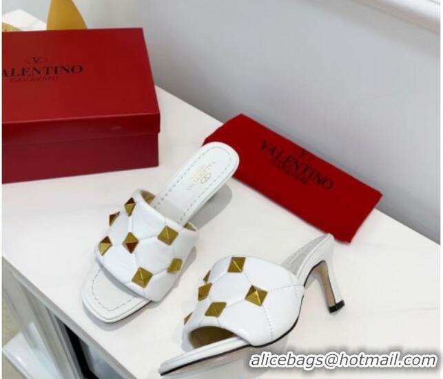 Best Product Valentino Roman Stud Heel Sandals 5.5cm in Quilted Nappa Lambskin 012619 White 2021