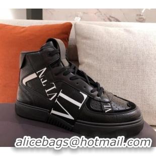 Pretty Style Valentino VL7N Calfskin High-Top Sneaker with Print Bands 012742 Black