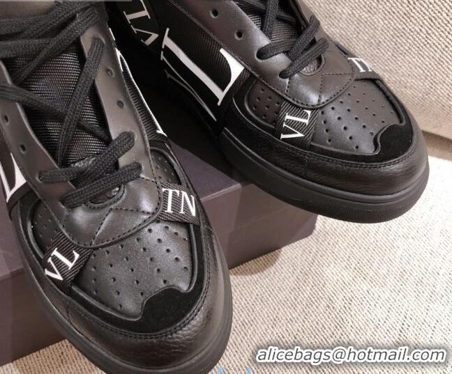 Pretty Style Valentino VL7N Calfskin High-Top Sneaker with Print Bands 012742 Black