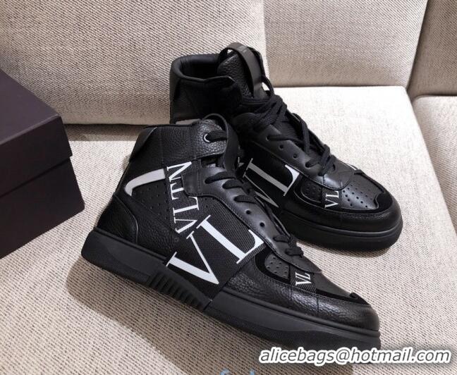 Pretty Style Valentino VL7N Calfskin High-Top Sneaker with Print Bands 012742 Black