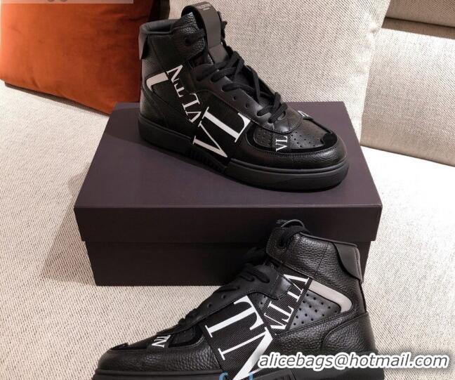 Pretty Style Valentino VL7N Calfskin High-Top Sneaker with Print Bands 012742 Black