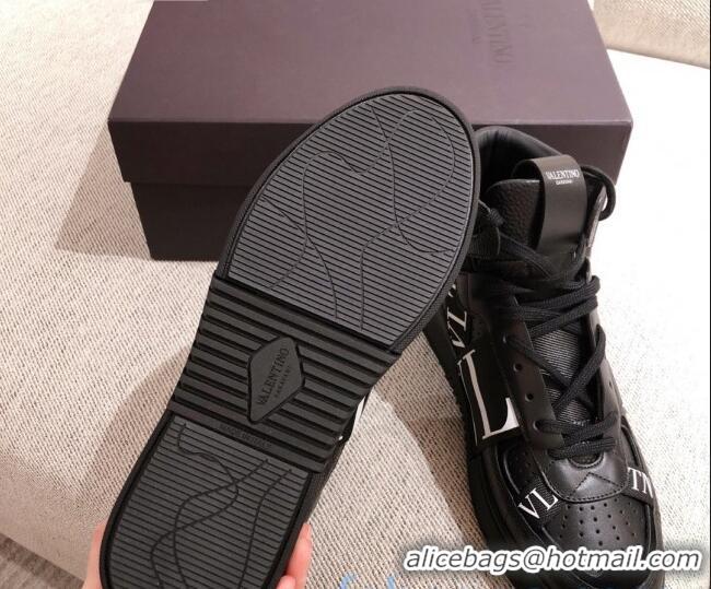 Pretty Style Valentino VL7N Calfskin High-Top Sneaker with Print Bands 012742 Black