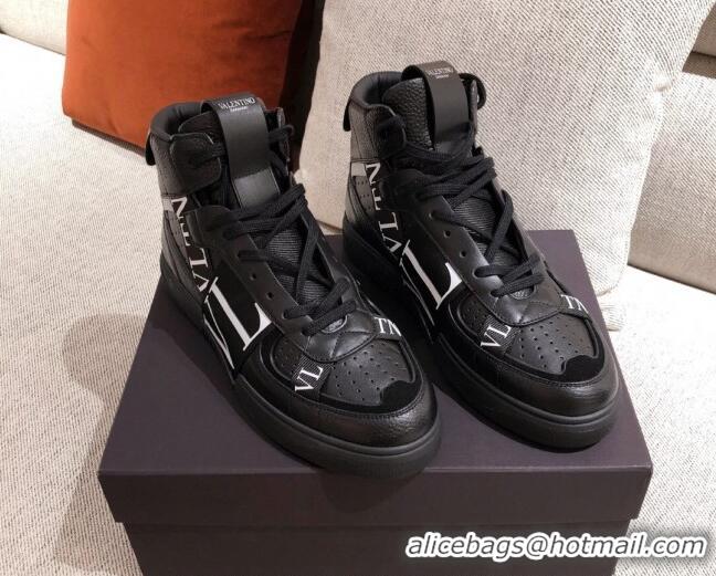 Pretty Style Valentino VL7N Calfskin High-Top Sneaker with Print Bands 012742 Black