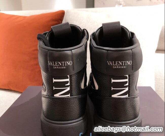 Pretty Style Valentino VL7N Calfskin High-Top Sneaker with Print Bands 012742 Black