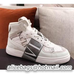 Popular Style Valentino VL7N Calfskin High-Top Sneaker with Print Bands 012742 White/Grey