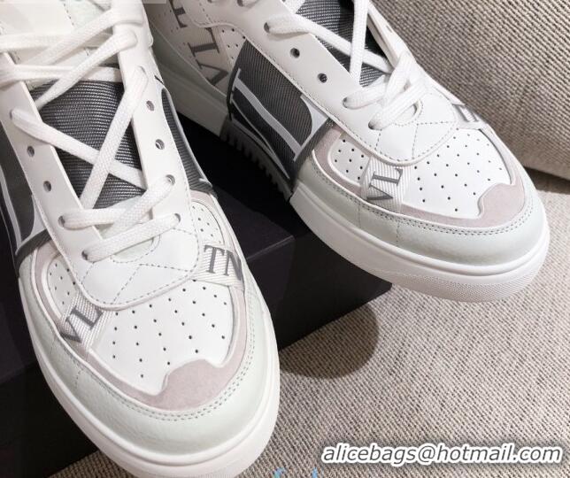 Popular Style Valentino VL7N Calfskin High-Top Sneaker with Print Bands 012742 White/Grey