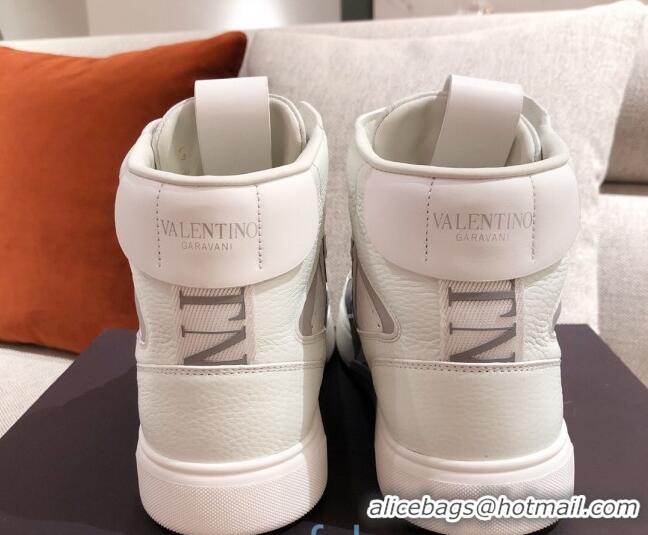 Popular Style Valentino VL7N Calfskin High-Top Sneaker with Print Bands 012742 White/Grey