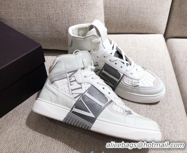 Popular Style Valentino VL7N Calfskin High-Top Sneaker with Print Bands 012742 White/Grey