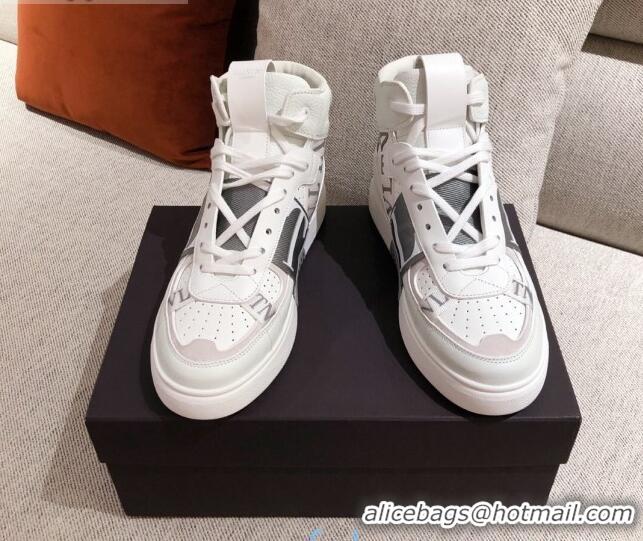 Popular Style Valentino VL7N Calfskin High-Top Sneaker with Print Bands 012742 White/Grey