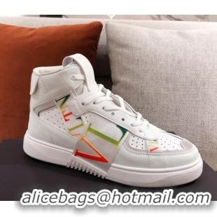 Grade Quality Valentino VL7N Calfskin High-Top Sneaker with Print Bands 012742 White/Multicolor