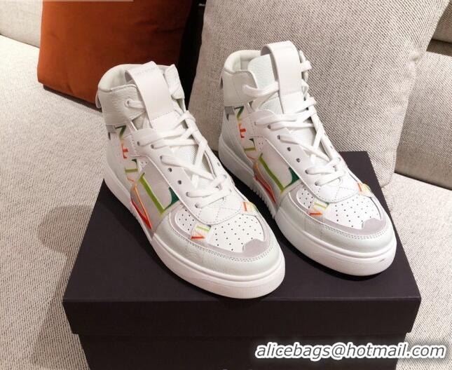 Grade Quality Valentino VL7N Calfskin High-Top Sneaker with Print Bands 012742 White/Multicolor