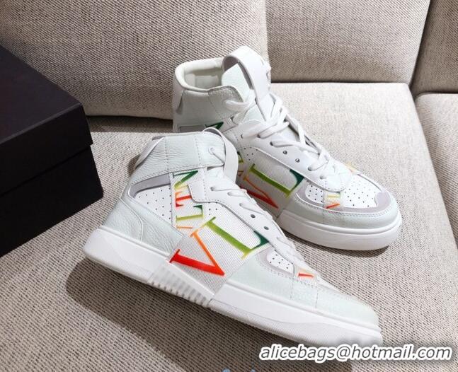 Grade Quality Valentino VL7N Calfskin High-Top Sneaker with Print Bands 012742 White/Multicolor