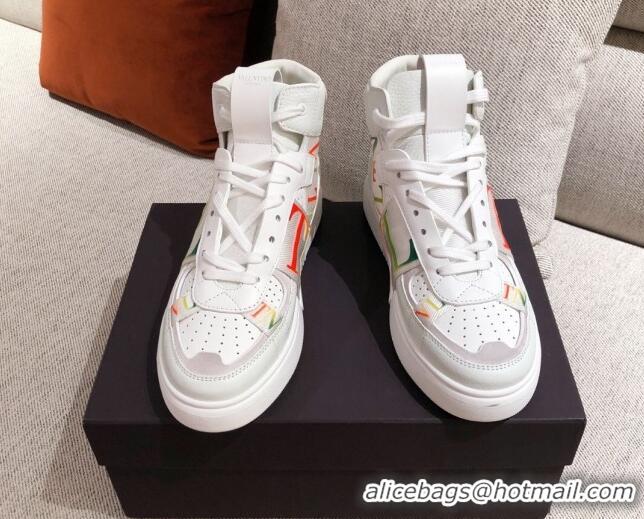 Grade Quality Valentino VL7N Calfskin High-Top Sneaker with Print Bands 012742 White/Multicolor