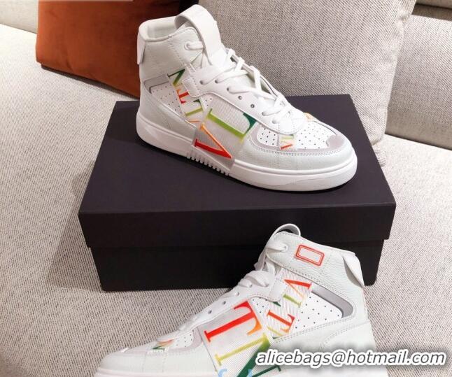 Grade Quality Valentino VL7N Calfskin High-Top Sneaker with Print Bands 012742 White/Multicolor