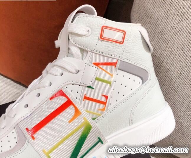 Grade Quality Valentino VL7N Calfskin High-Top Sneaker with Print Bands 012742 White/Multicolor