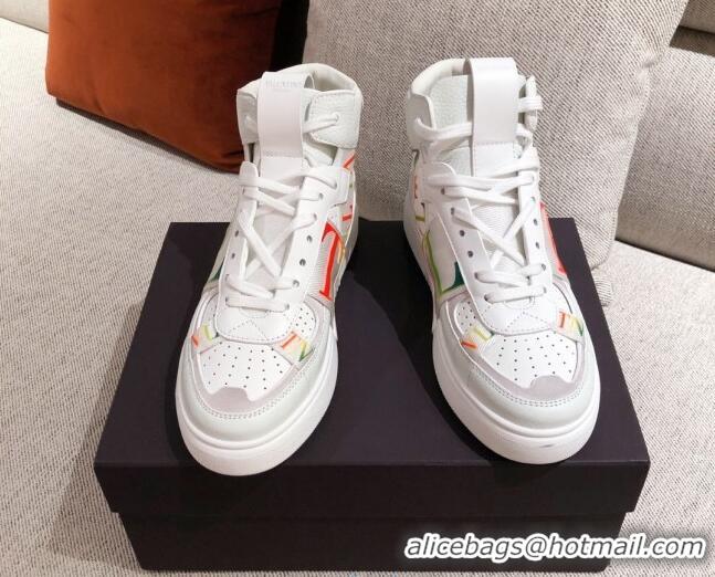 Grade Quality Valentino VL7N Calfskin High-Top Sneaker with Print Bands 012742 White/Multicolor