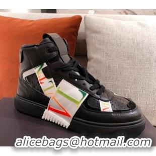 Discount Valentino VL7N Calfskin High-Top Sneaker with Print Bands 012742 Black/Multicolor