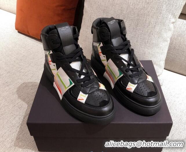 Discount Valentino VL7N Calfskin High-Top Sneaker with Print Bands 012742 Black/Multicolor