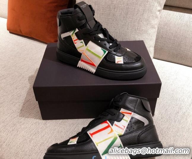 Discount Valentino VL7N Calfskin High-Top Sneaker with Print Bands 012742 Black/Multicolor