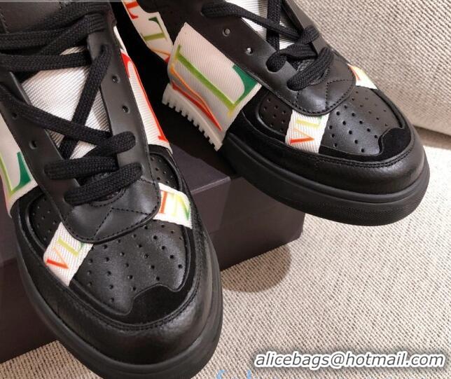 Discount Valentino VL7N Calfskin High-Top Sneaker with Print Bands 012742 Black/Multicolor