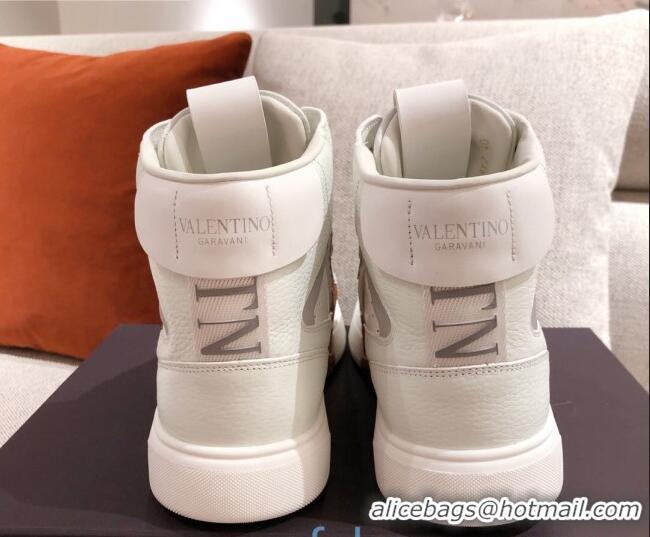 Best Price Valentino VL7N Calfskin High-Top Sneaker with Print Bands 012742 White/Brown