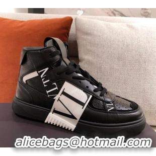 Top Quality Valentino VL7N Calfskin High-Top Sneaker with Print Bands 012742 Black/White