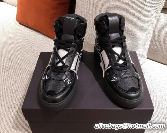 Top Quality Valentino VL7N Calfskin High-Top Sneaker with Print Bands 012742 Black/White