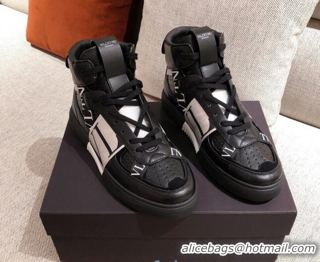 Top Quality Valentino VL7N Calfskin High-Top Sneaker with Print Bands 012742 Black/White