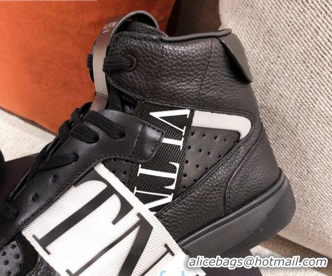 Top Quality Valentino VL7N Calfskin High-Top Sneaker with Print Bands 012742 Black/White