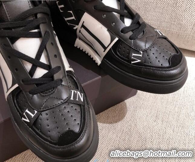 Top Quality Valentino VL7N Calfskin High-Top Sneaker with Print Bands 012742 Black/White