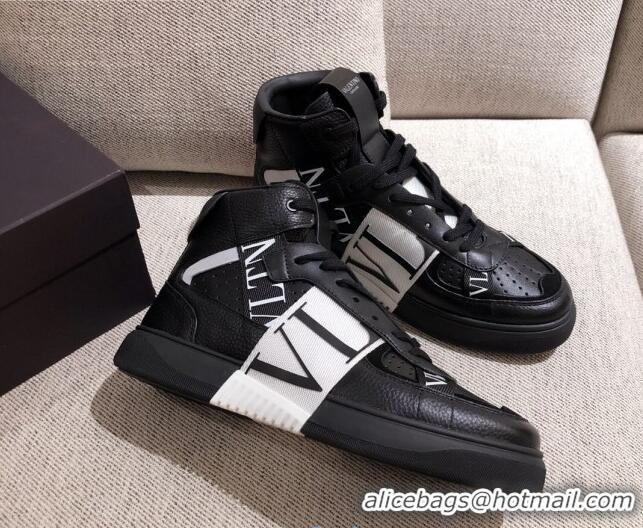 Top Quality Valentino VL7N Calfskin High-Top Sneaker with Print Bands 012742 Black/White