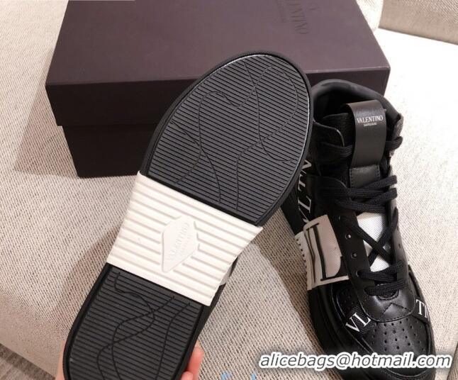 Top Quality Valentino VL7N Calfskin High-Top Sneaker with Print Bands 012742 Black/White