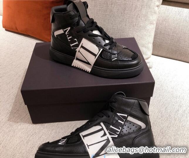 Top Quality Valentino VL7N Calfskin High-Top Sneaker with Print Bands 012742 Black/White