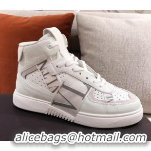 Stylish Valentino VL7N Calfskin High-Top Sneaker with Print Bands 012742 White