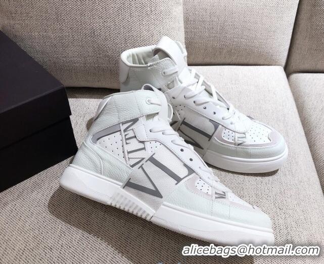 Stylish Valentino VL7N Calfskin High-Top Sneaker with Print Bands 012742 White